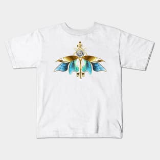 Steampunk Key with Blue Wings Kids T-Shirt